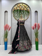 Boutique style Lehenga - black sparkly and multicoloured florals