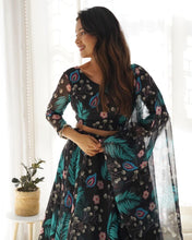 Tabby silk organza printed Lehenga