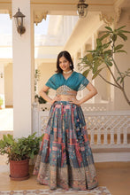Indo western style Russian silk readymade Lehenga in blue