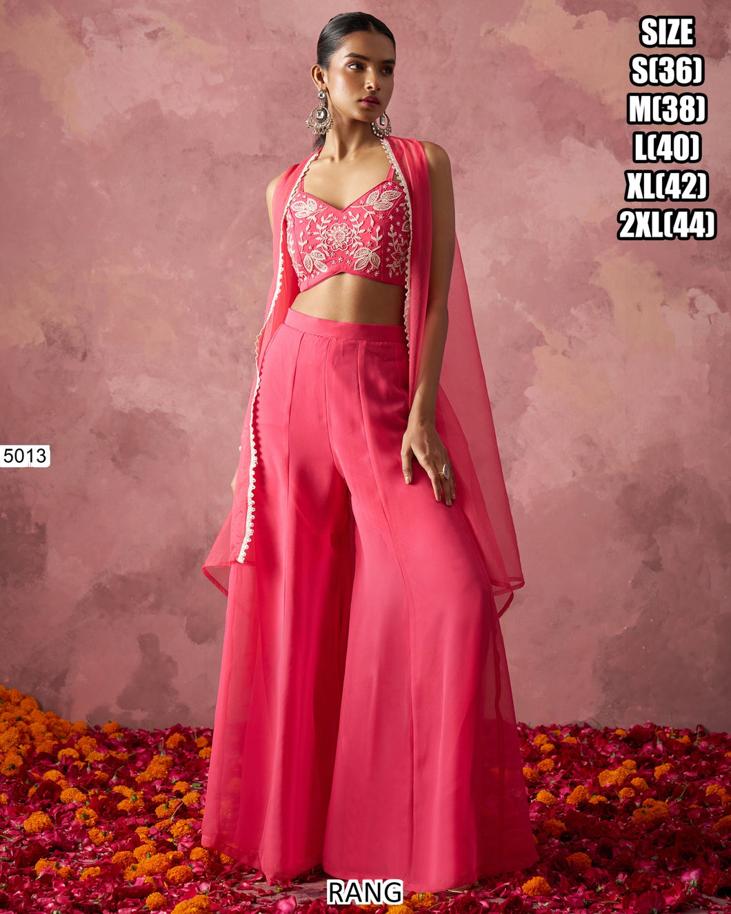 Pink georgette palazzo with cape style readymade