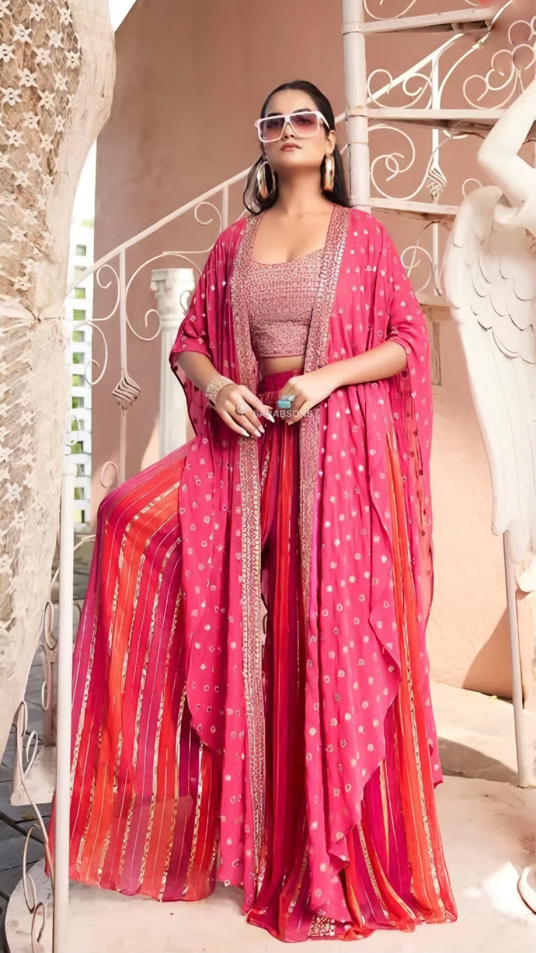 Hot pink palazzo set with cape