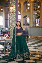 Rangoli silk green and blue contrasting lehenga