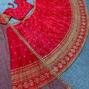 Red and gold elegant satin silk Lehenga