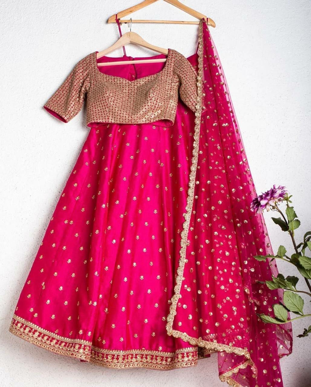 Pink and gold silk lehenga