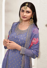 Prachi Desai blue chinon silk suit