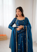 Royal blue anarkali in fendi silk