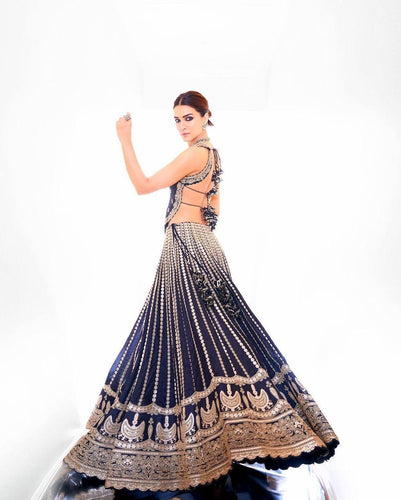 Blue embroidery and mirror work Lehenga