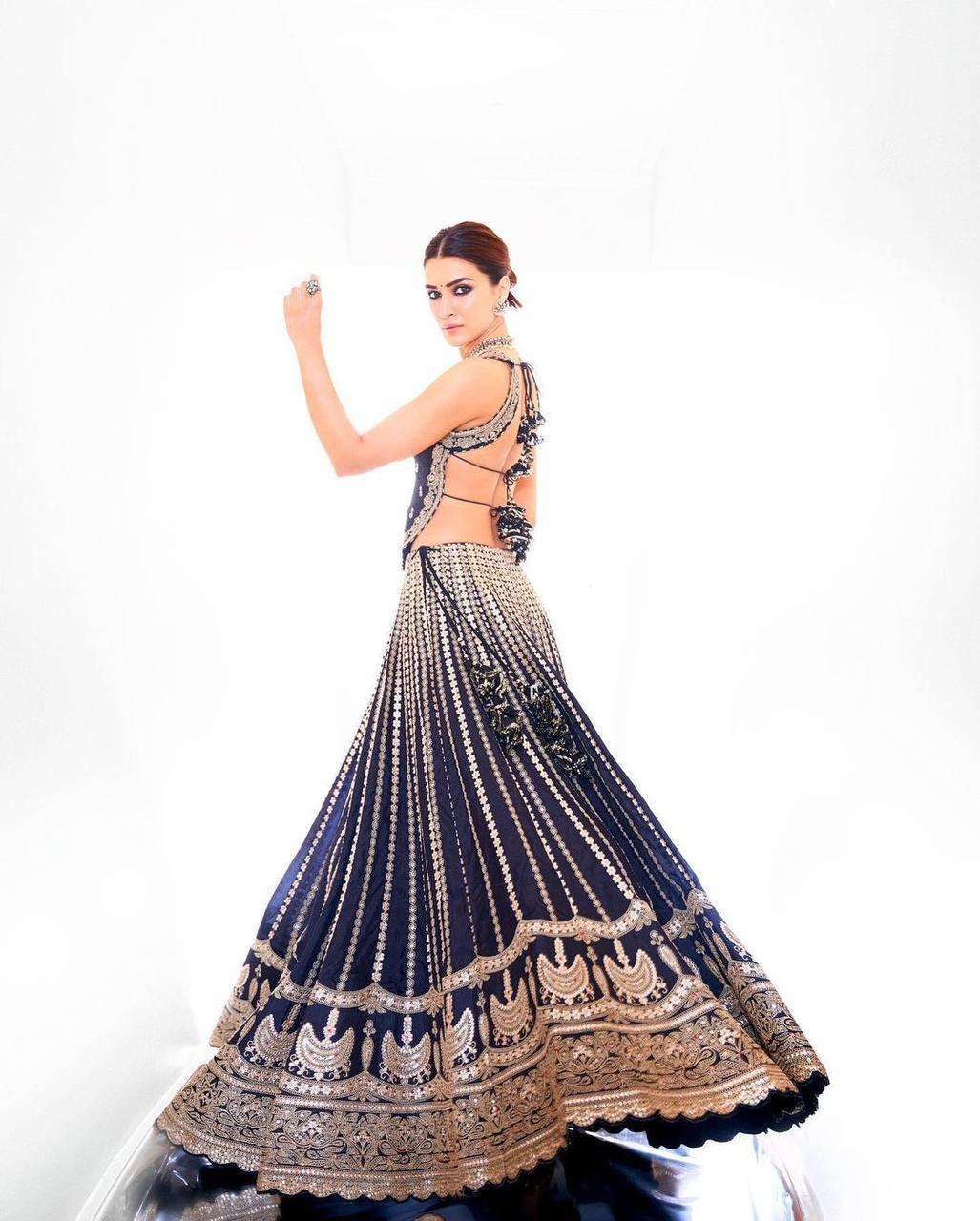 Blue embroidery and mirror work Lehenga