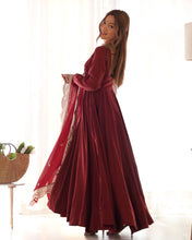Maroon Roman silk anarkali set readymade