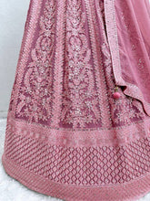 Pink and rose panelled mirror work Lehenga