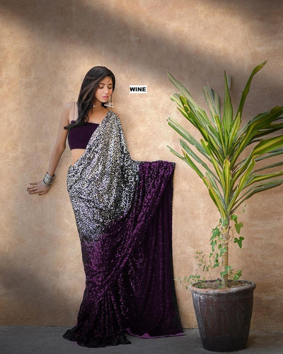 Bollywood khichdi sequins saree in wine