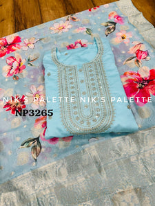 Niks collection - light blue modal chanderi anarkali (plus size option)