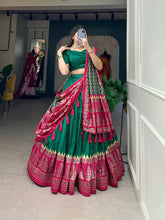Tussar silk in timeless grace Lehenga in green