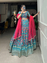 Bridesmaids - chinon digital print lehenga in sky blue