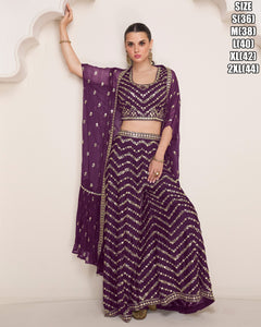 Janisha - purple embroidered flared palazzo with shrug