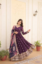 Georgette purple gown with floral dupatta