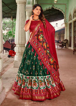 Tussar silk with patola print Lehenga in green