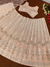 Peach French embroidered sequins and mirror work Lehenga