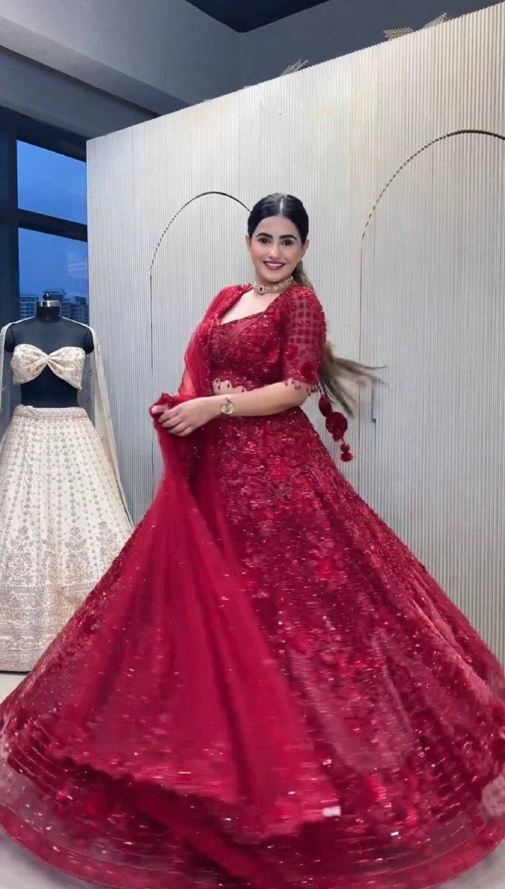 Maroon sequinned partywear Lehenga