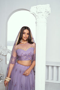 Lavender butterfly net Lehenga