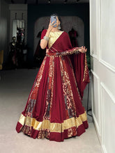 Rayon and Tussar silk gotta Patti plain and printed maroon readymade Lehenga