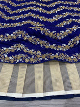 Blue and gold zig zag floral Lehenga