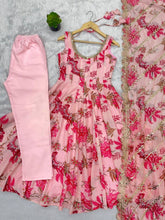 Pink floral print kali cut anarkali suit