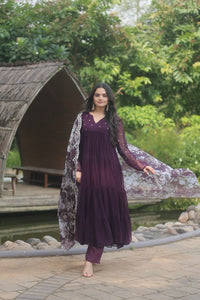 Alia cut readymade 4 layer salwaar kameez in rani/black and wine