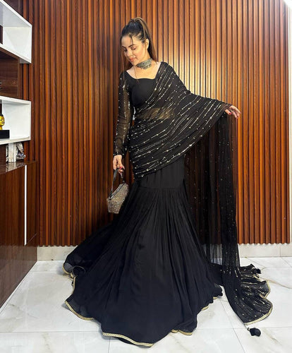 Fishtail style - Black Lehenga saree (wrap around)