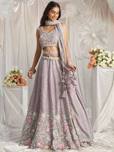 Lavender chiffon sequinned Lehenga