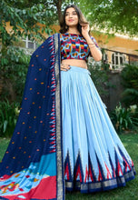 Tussar silk tilakavati Lehenga in sky blue