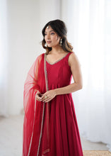 Roman chanderi silk anarkali set in maroon (sleeves available)