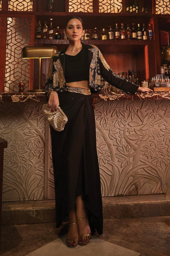 Black skirt set with jacket