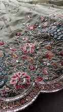 Sage green peacock embroidered lehenga
