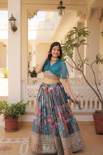 Indo western style Russian silk readymade Lehenga in blue