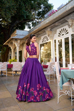 Tussar silk purple floral print Lehenga (skirt stitched)
