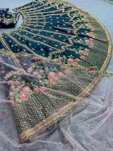 Dusty dark green satin Lehenga with a pop of florals