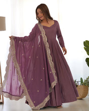 Mauve Roman silk anarkali set readymade