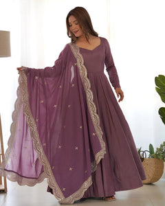 Mauve Roman silk anarkali set readymade