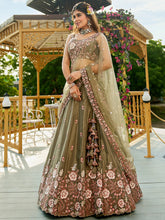 Olive Green Embroidered Floral Lehenga