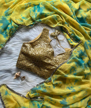 Yellow colourful saree (blouse stitched)
