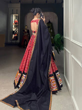 Red printed gamthi work cotton readymade Lehenga