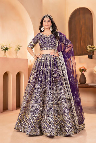 Royal purple embroidered wedding Lehenga (lightweight + plus + long sleeves option)