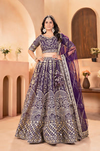 Royal purple embroidered wedding Lehenga (lightweight + plus + long sleeves option)