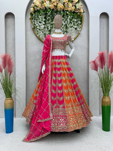 Orange and pink diamond Lehenga