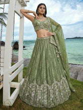 Pista green chiffon zari embroidered lehenga