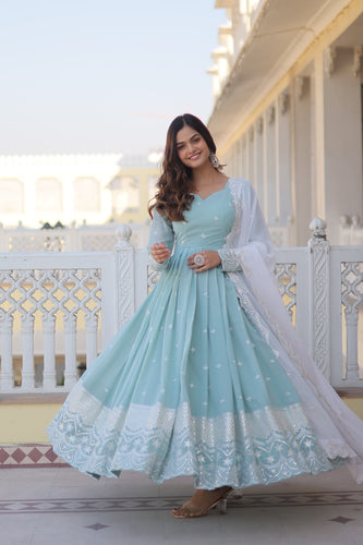 Baby blue Georgette anarkali readymade (plus size)