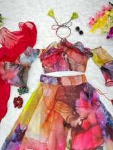 Multicolour Bardot style with flute sleeves readymade Lehenga