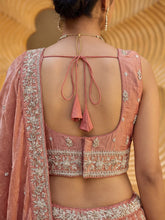 Peachy pink chiffon zari embroidered lehenga