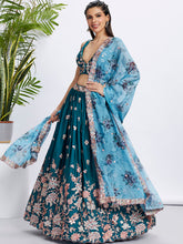 Teal Georgette Lehenga with floral dupatta